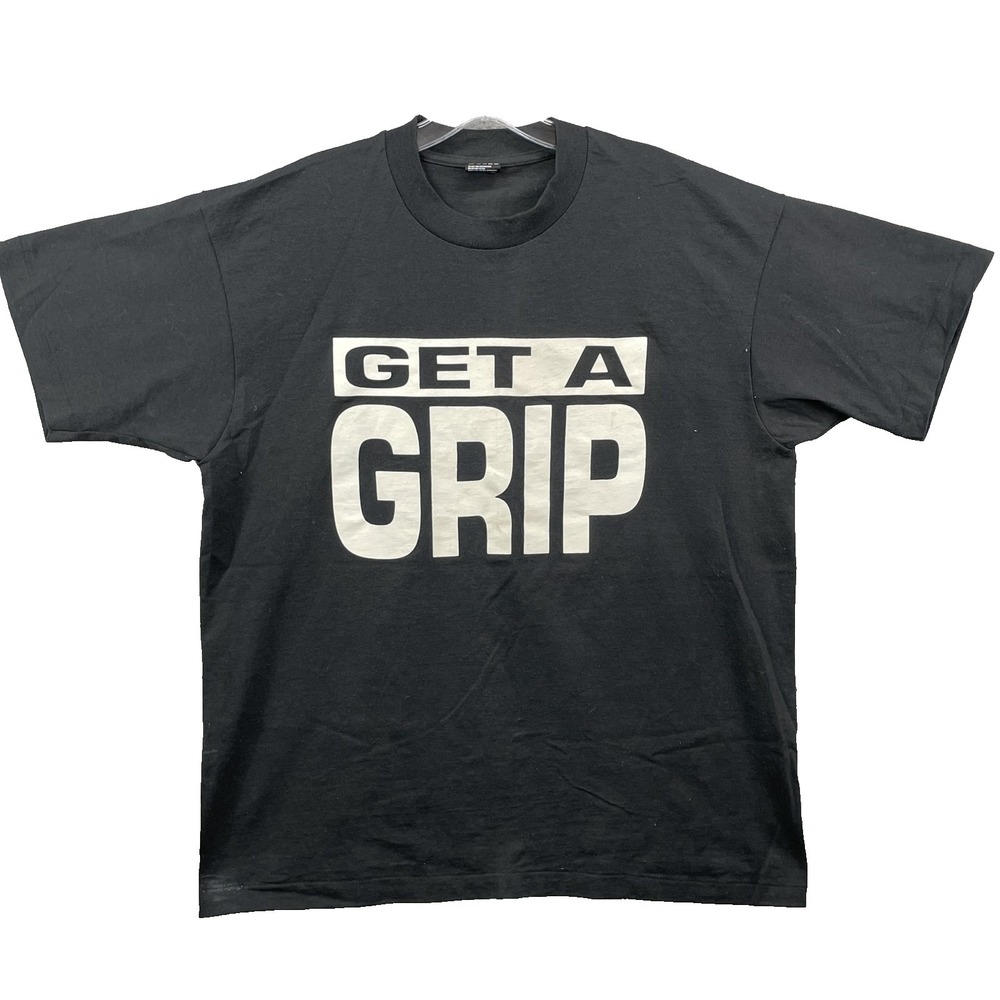 VTG Fruit of the Loom Best Tee XL "Get a Grip" Streetwear Moto Grunge Y2K Biker
